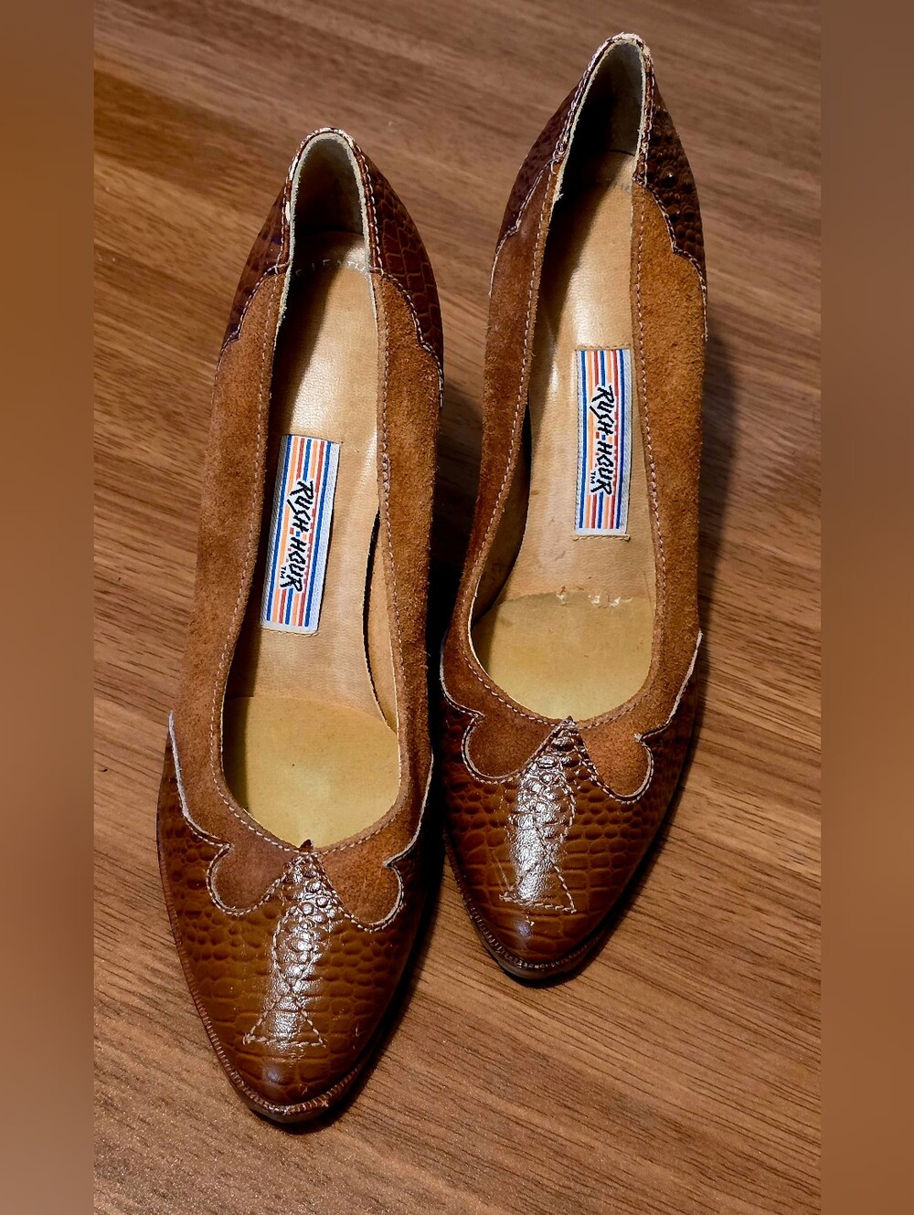 Vintage 80s Rush Hour Brown Suede & Croc Embossed Leather Western Pumps – Pointe